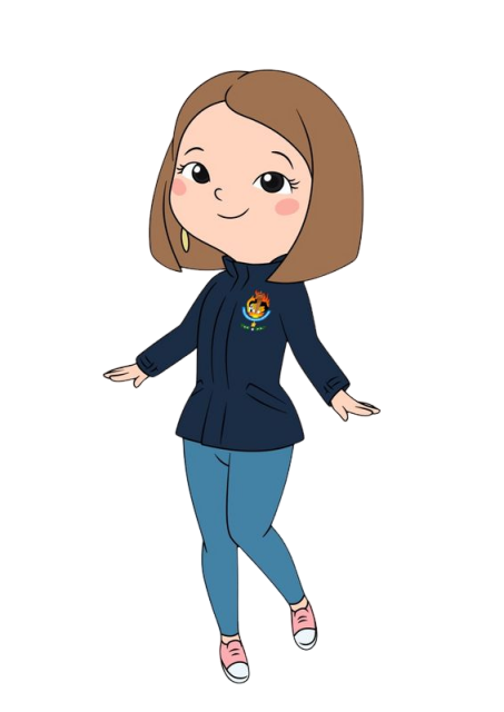 Ilustración de niña con uniforme escolar y expresión alegre.